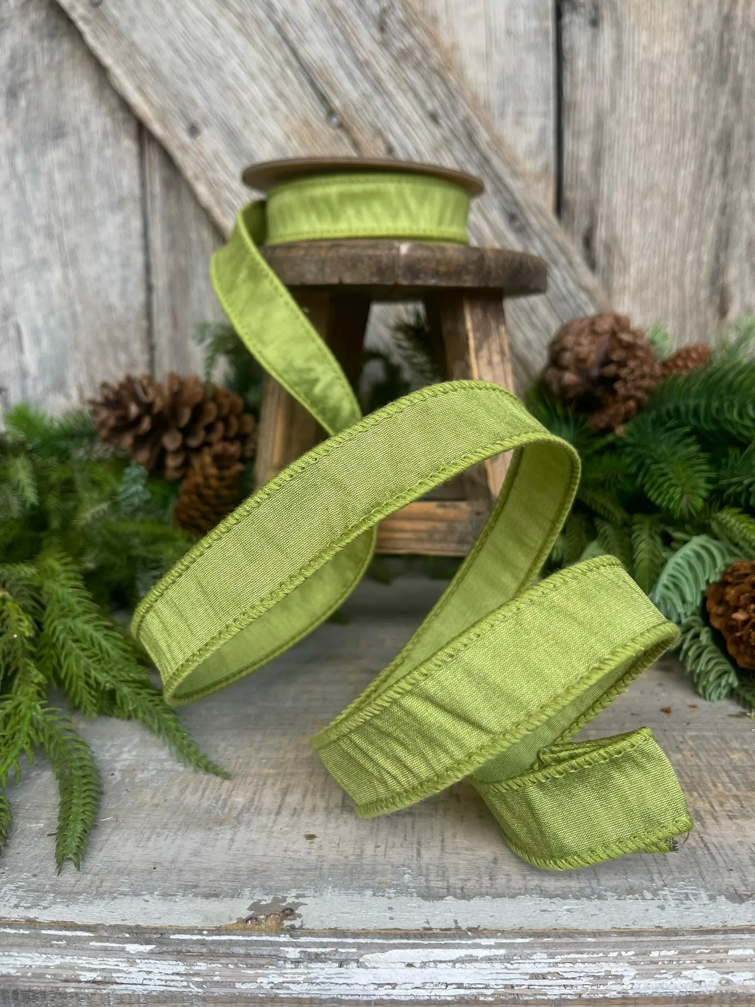 1" Moss Green Ribbon, Wired RIbbon