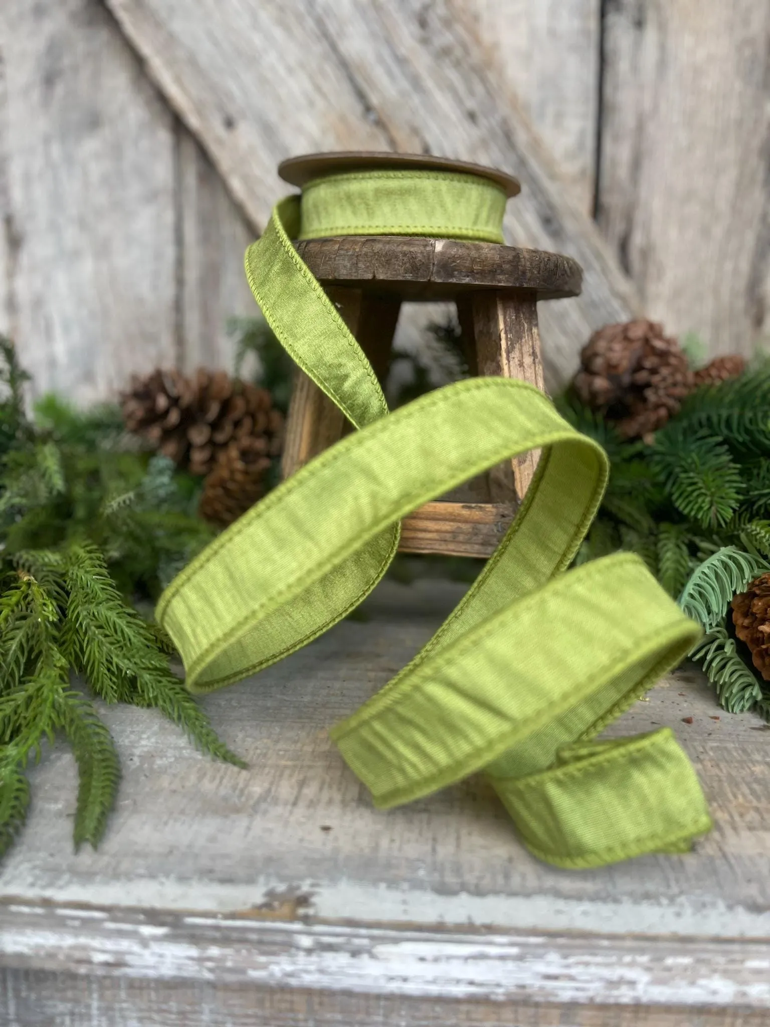 1" Moss Green Ribbon, Wired RIbbon