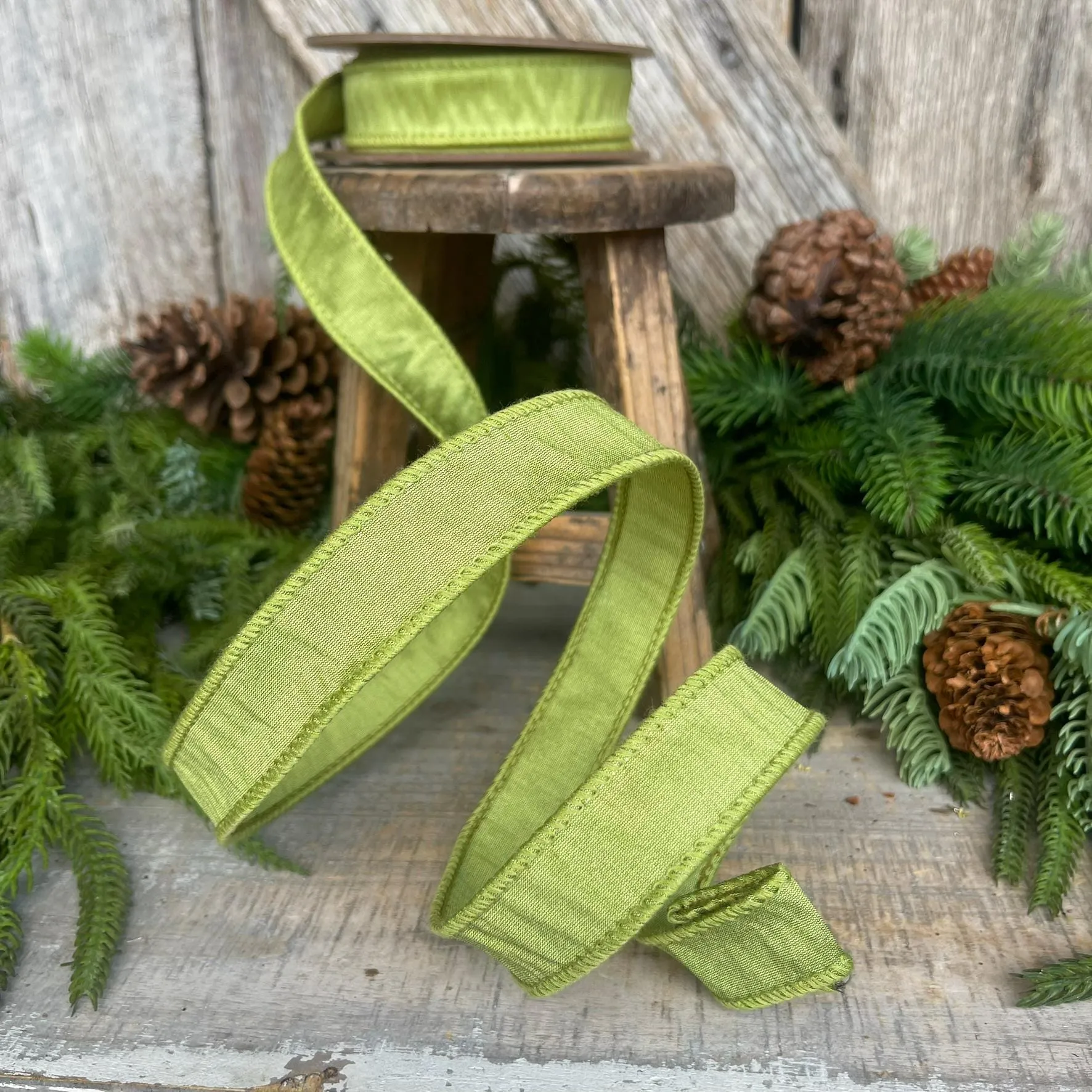 1" Moss Green Ribbon, Wired RIbbon