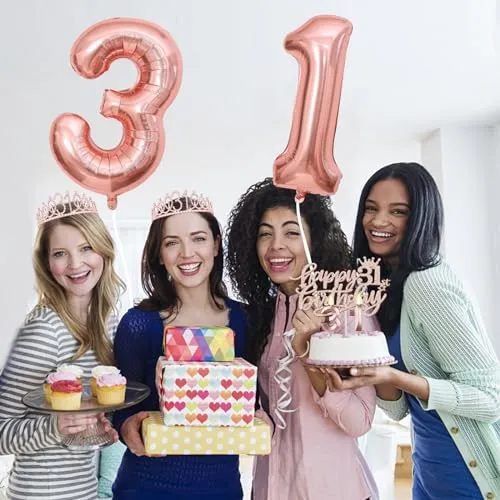 31 Birthday Decorations for Women Including 31st Birthday Sash, Crown/Tiara, Candles and Cake Toppers, Number 31 Balloons, 31st Birthday Gifts for Women Birthday Decorations Favor Supplies