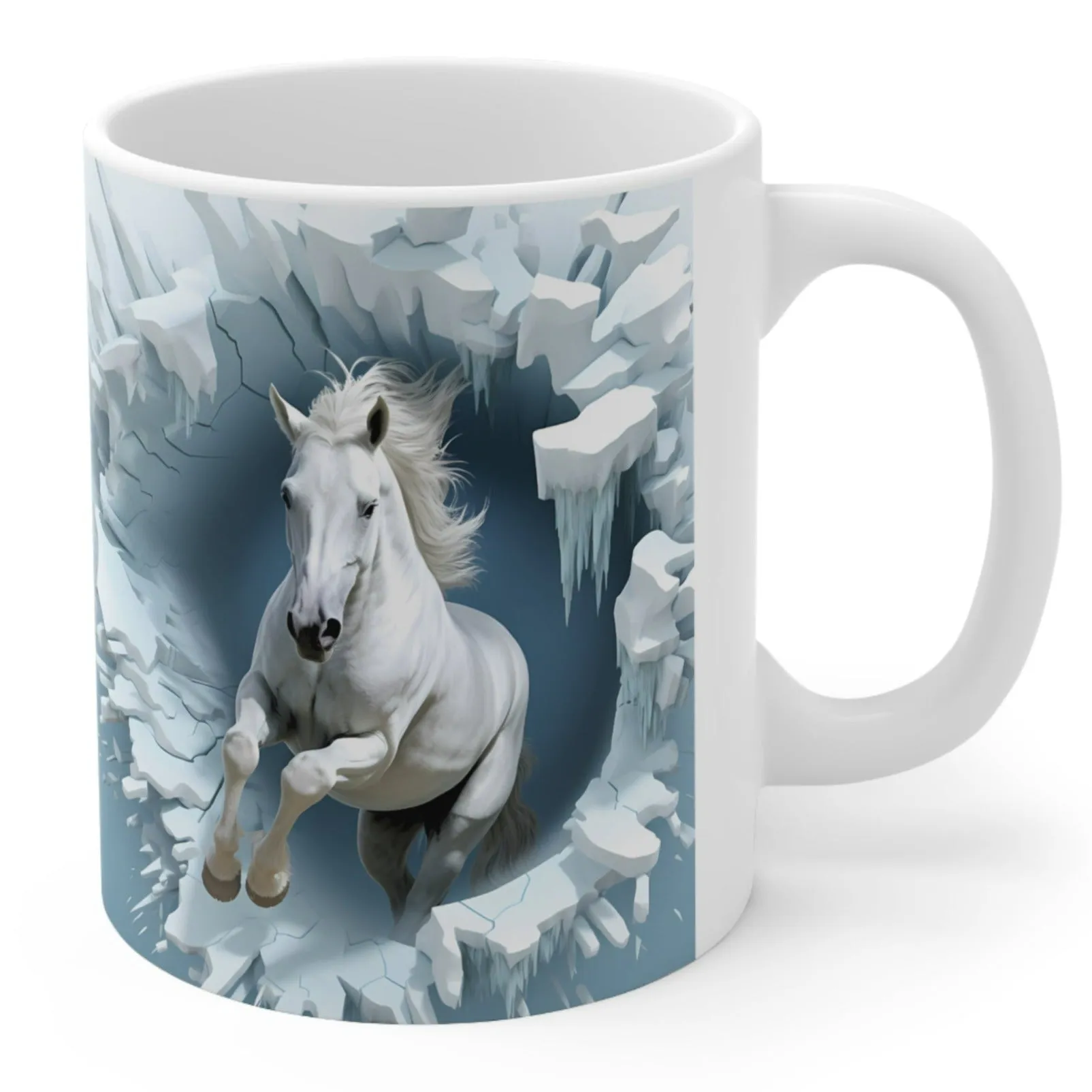 3D WHITE GALLOPING HORSE - MUGSCITY - Free Shipping