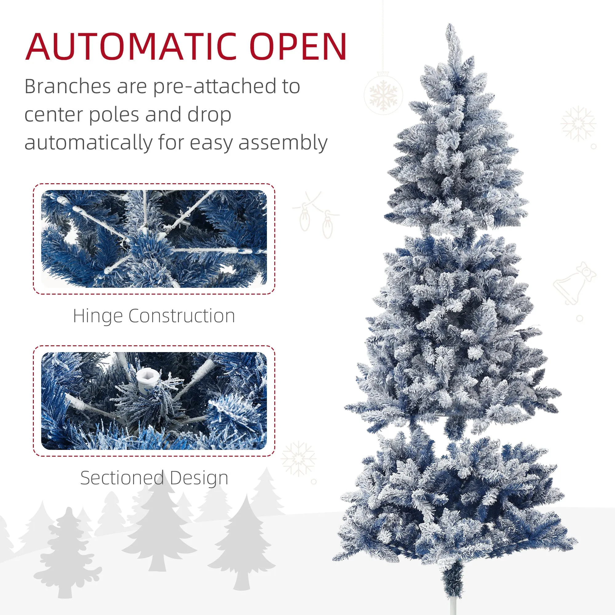 6 Foot Artificial Blue Snow Flocked Christmas Tree with Hinged Branches