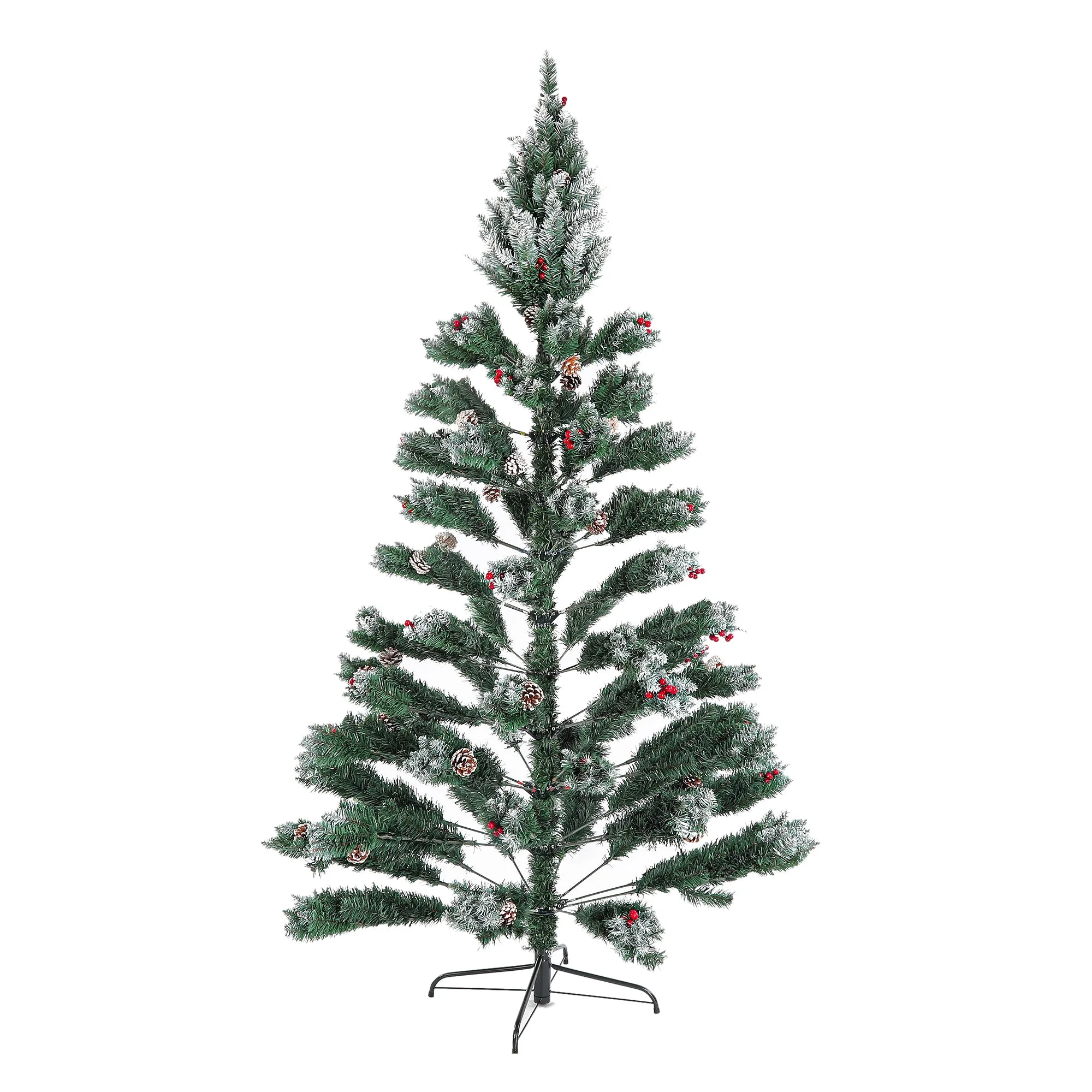 6ft Christmas Tree Artificial Full Xmas Trees with 150pcs LED,750 Branch Tips Metal Hinges & Foldable Base