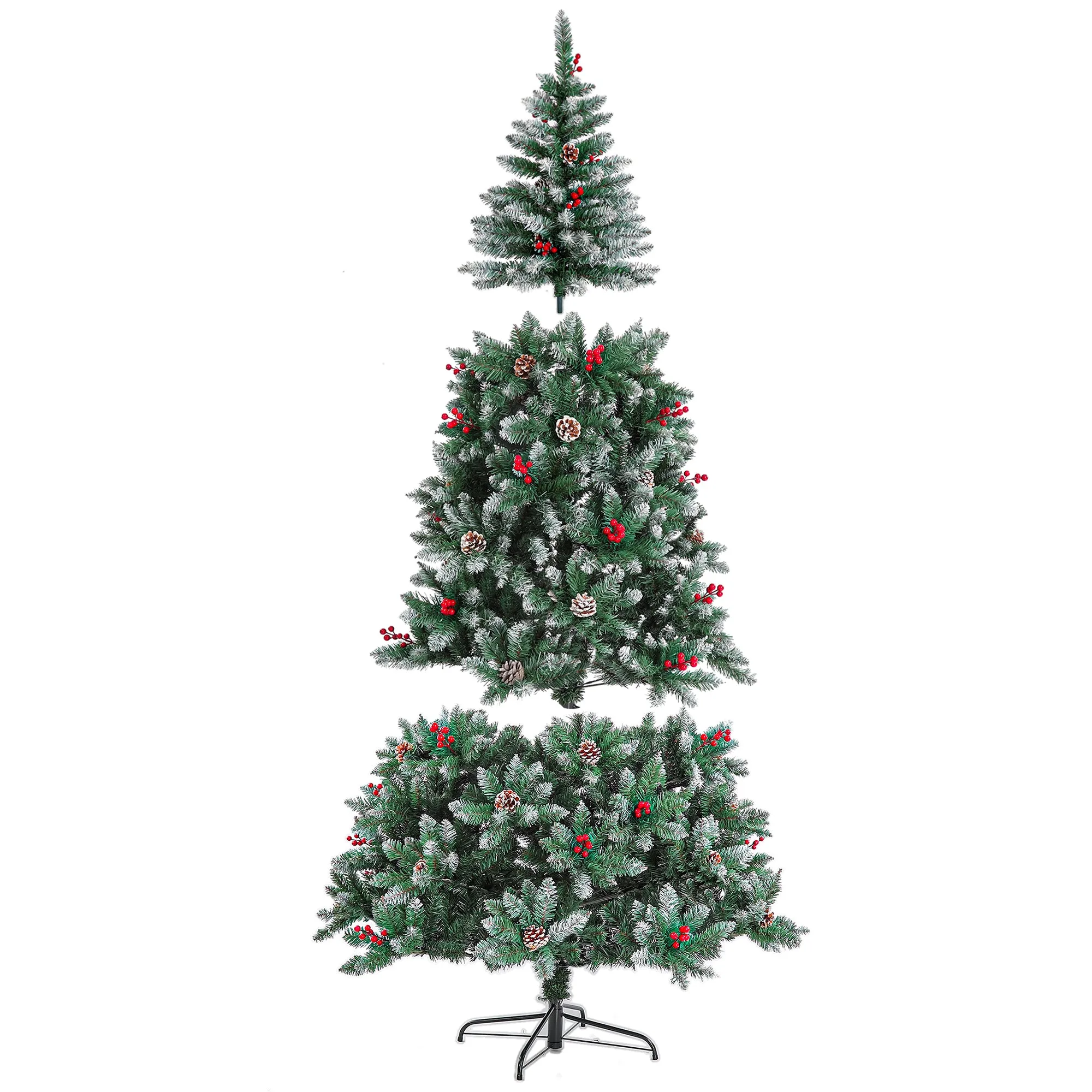 6ft Christmas Tree Artificial Full Xmas Trees with 150pcs LED,750 Branch Tips Metal Hinges & Foldable Base