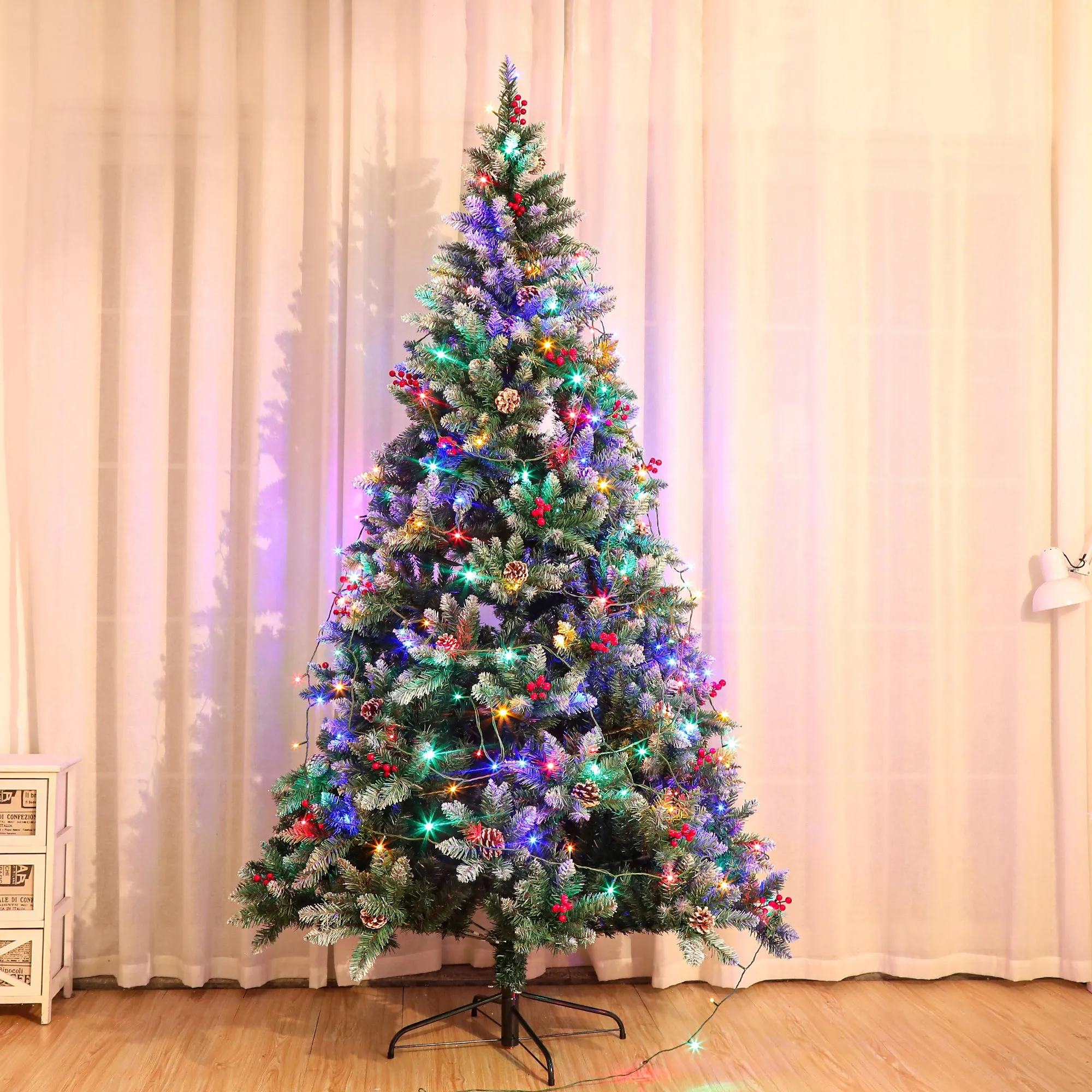 6ft Christmas Tree Artificial Full Xmas Trees with 150pcs LED,750 Branch Tips Metal Hinges & Foldable Base