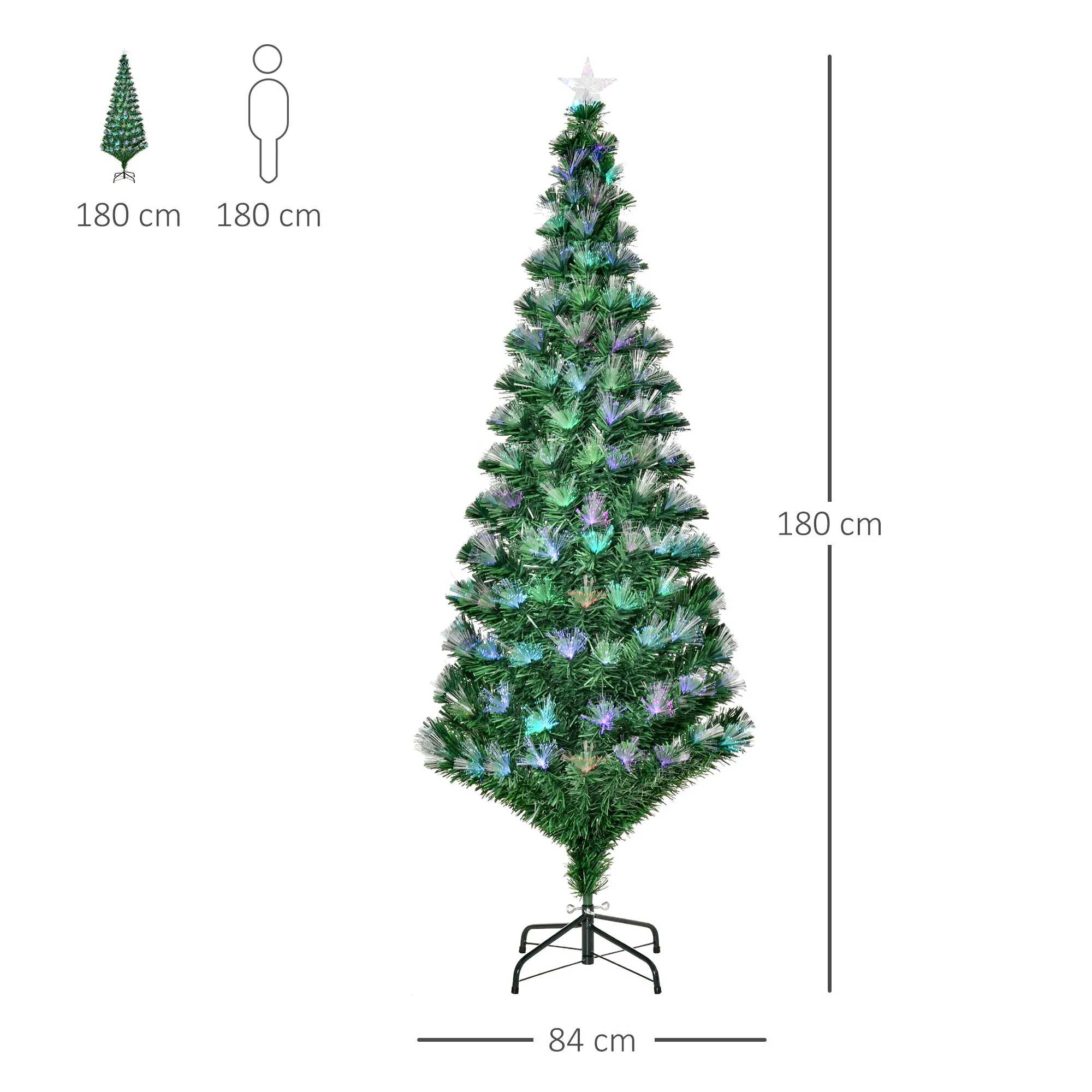 6FT Multicoloured Artificial Christmas Tree w/ Pre-Lit Modes Metal Stand