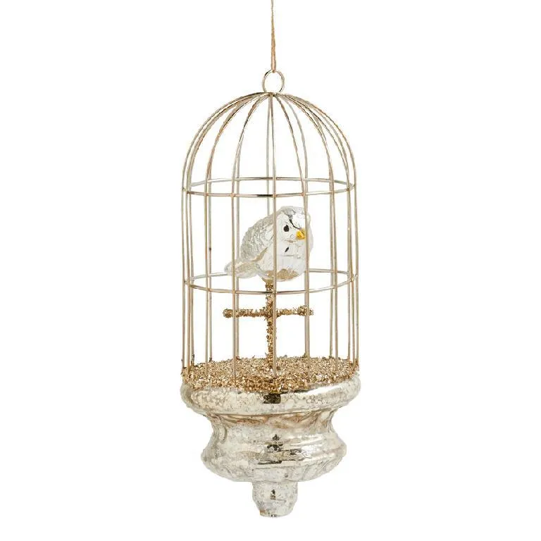 7.5 Inch Mercury Glass Birdcage Ornament