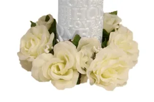 8 Pack of Artificial Ivory Rose Candle Rings  Wedding Centerpiece Table Decoration