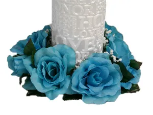 8 Pack of Artificial Turquoise Rose Candle Rings  Wedding Centerpiece Table Decoration