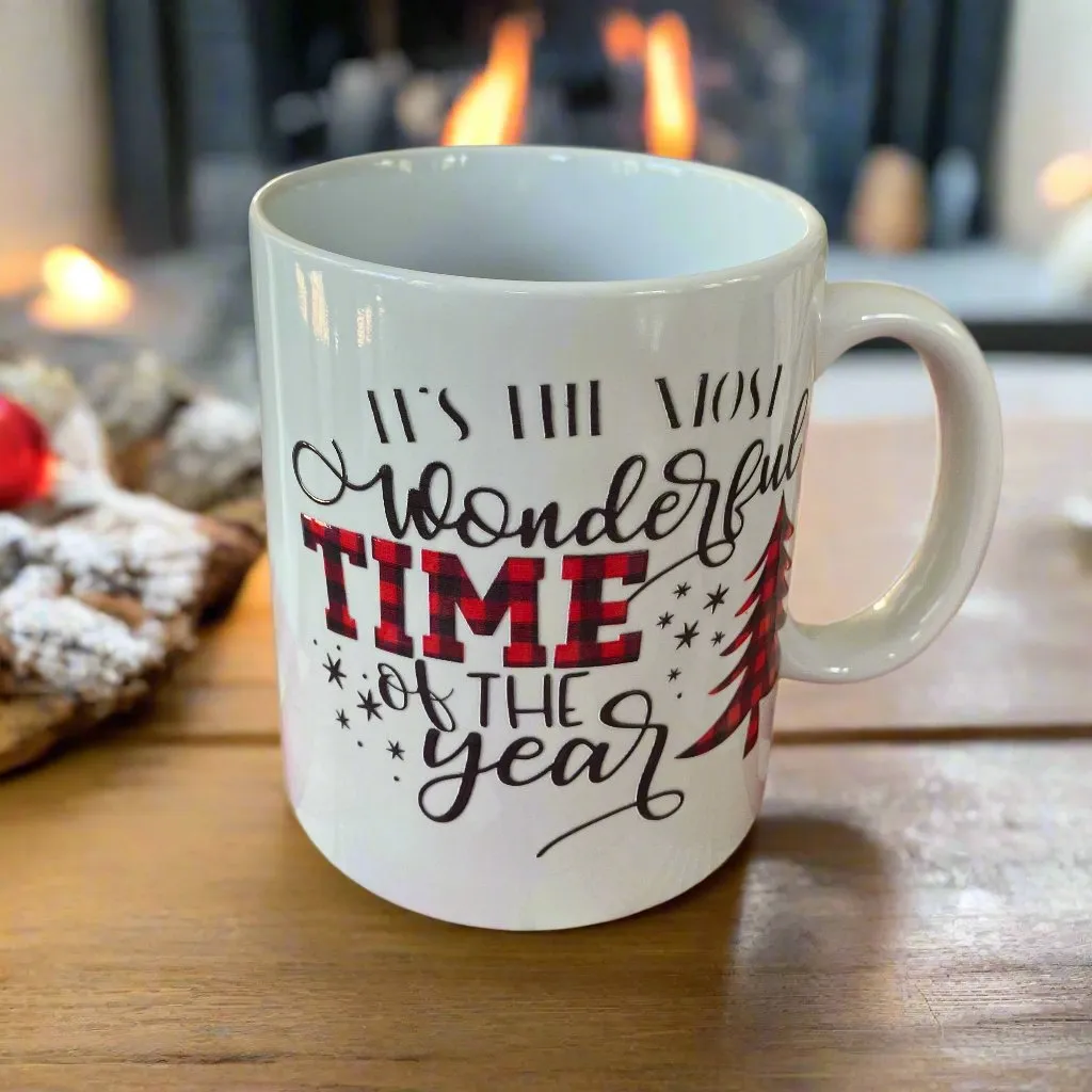 a christmas ceramic mug, hot chocolate marsh mallows, chocolate & sweets