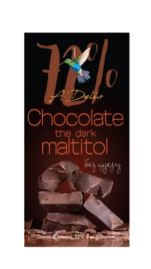 A`DELIS Dark Chocolate with maltitol 72% Sugar Free 70g