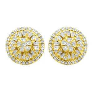 Baguette Circle Star Diamond Earrings .52cttw 10K Yellow Gold