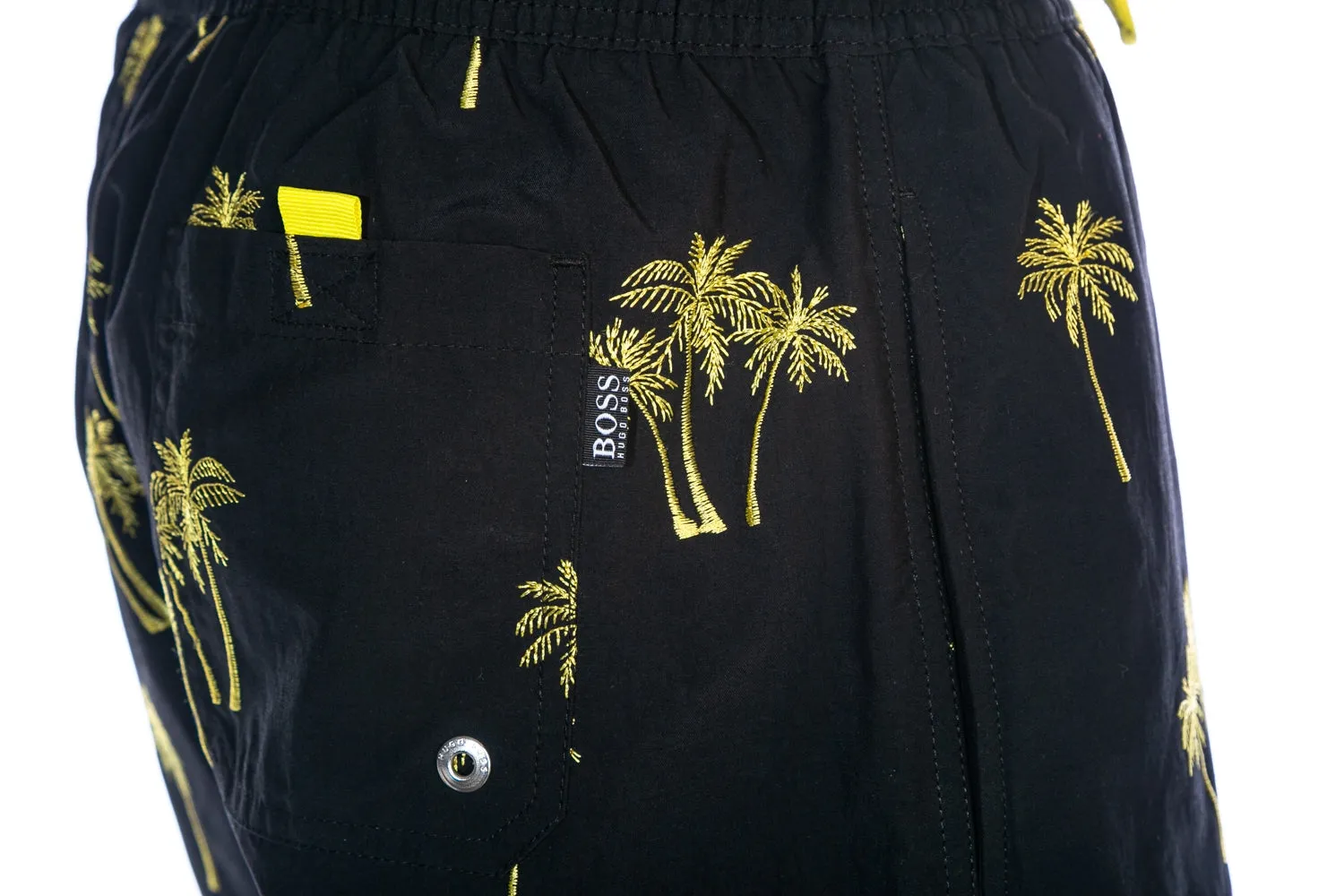 BOSS White Shark Swim Short in Black & Yellow