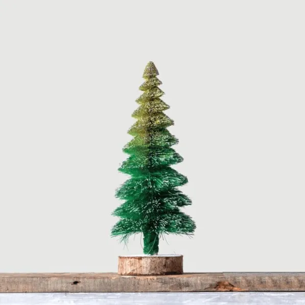 Bottle Brush Ombre Tree on Wood Base - 14"