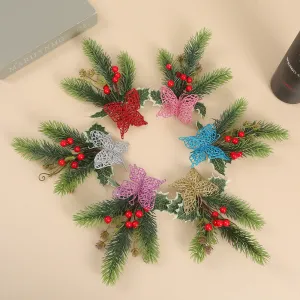 Bulk 6pcs Multicolor Christmas Butterfly Holy Berries Ornaments with Clips Wholesale