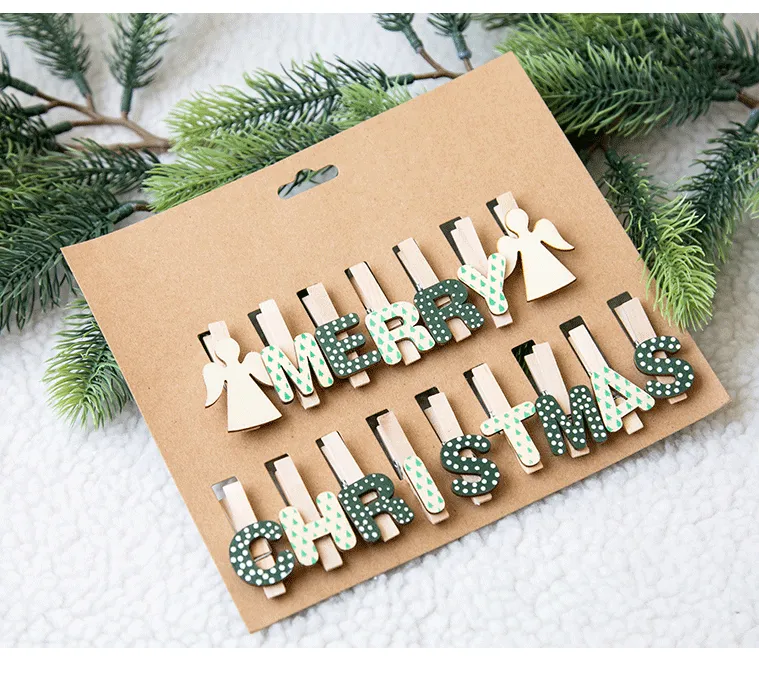 Bulk Merry Christmas Mini Wooden Clip Photo Display Clip Christmas Tree Clothespins Xmas Ornament Wholesale