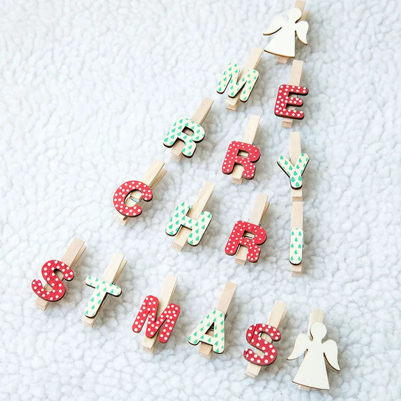 Bulk Merry Christmas Mini Wooden Clip Photo Display Clip Christmas Tree Clothespins Xmas Ornament Wholesale