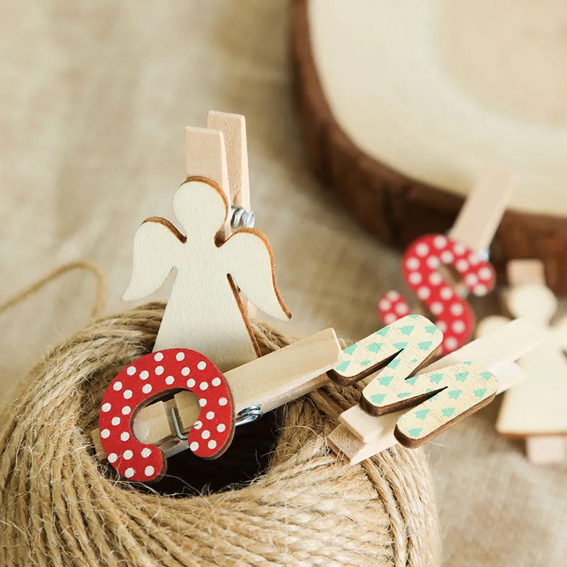 Bulk Merry Christmas Mini Wooden Clip Photo Display Clip Christmas Tree Clothespins Xmas Ornament Wholesale