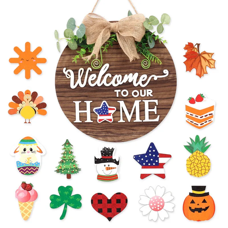 Bulk Welcome Sign Seasonal Wreath with 15 Seasonal Ornament Wholesale