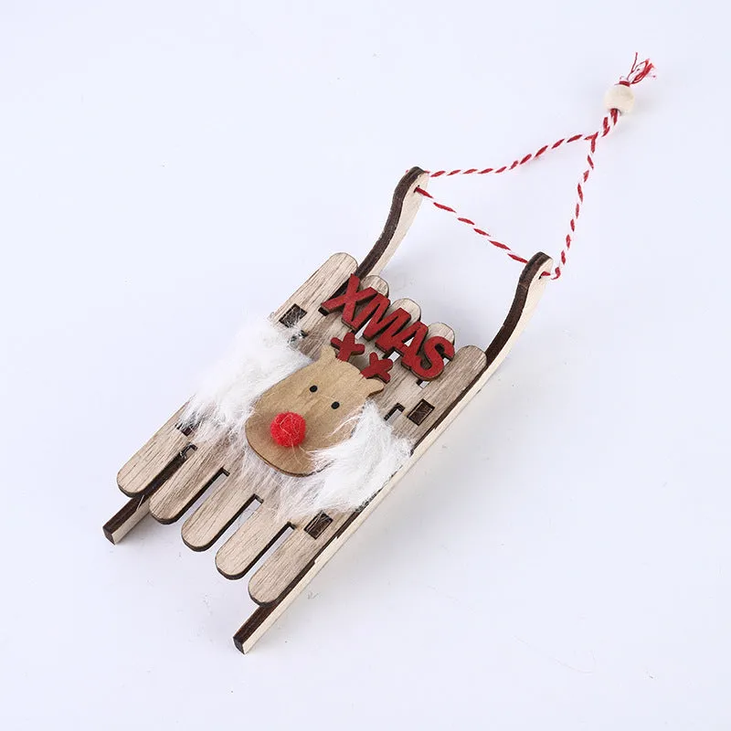 Bulk Xmas Sleigh Pendant Hanging Ornament with Elk Snowman Santa Claus for Kids Decorations Gifts Wholesale