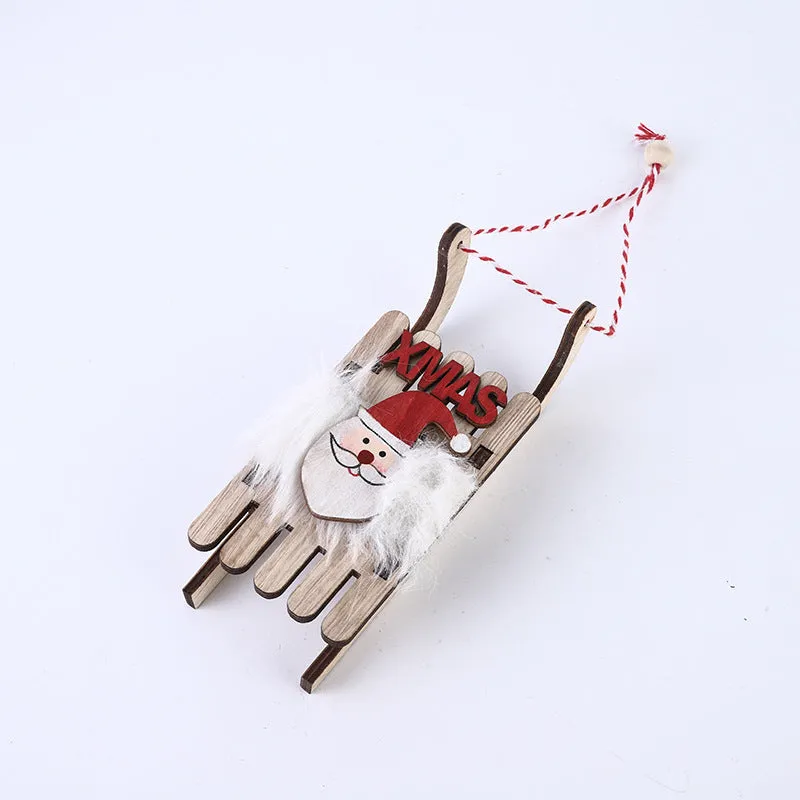 Bulk Xmas Sleigh Pendant Hanging Ornament with Elk Snowman Santa Claus for Kids Decorations Gifts Wholesale