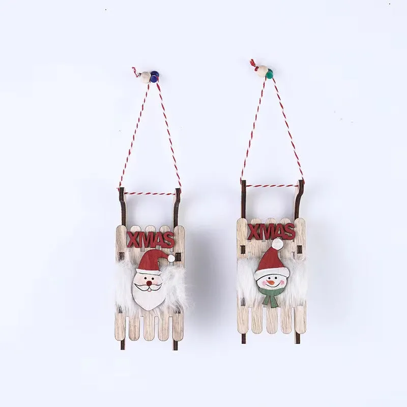 Bulk Xmas Sleigh Pendant Hanging Ornament with Elk Snowman Santa Claus for Kids Decorations Gifts Wholesale