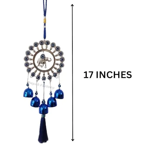 Buyab Factory® Elephant Design Evil Eye Hanging for Home Entrance Door Decoration, Nazar Battu for Home Protection, Good Luck Charm and Prosperity (Blue and Silver)