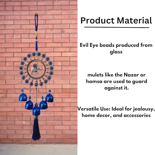 Buyab Factory® Elephant Design Evil Eye Hanging for Home Entrance Door Decoration, Nazar Battu for Home Protection, Good Luck Charm and Prosperity (Blue and Silver)