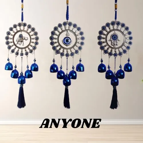 Buyab Factory® Elephant Design Evil Eye Hanging for Home Entrance Door Decoration, Nazar Battu for Home Protection, Good Luck Charm and Prosperity (Blue and Silver)