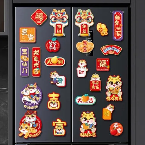 CALANDIS® 6 Pieces Chinese New Year Refrigerator Magnets 3D for Spring Festival Office Style B | 6Pieces Fridge Magnet