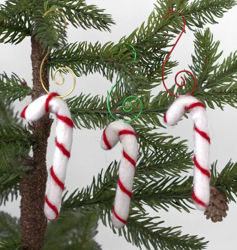 Candy Cane Christmas Tree Ornaments with Red, Green & Gold Hooks