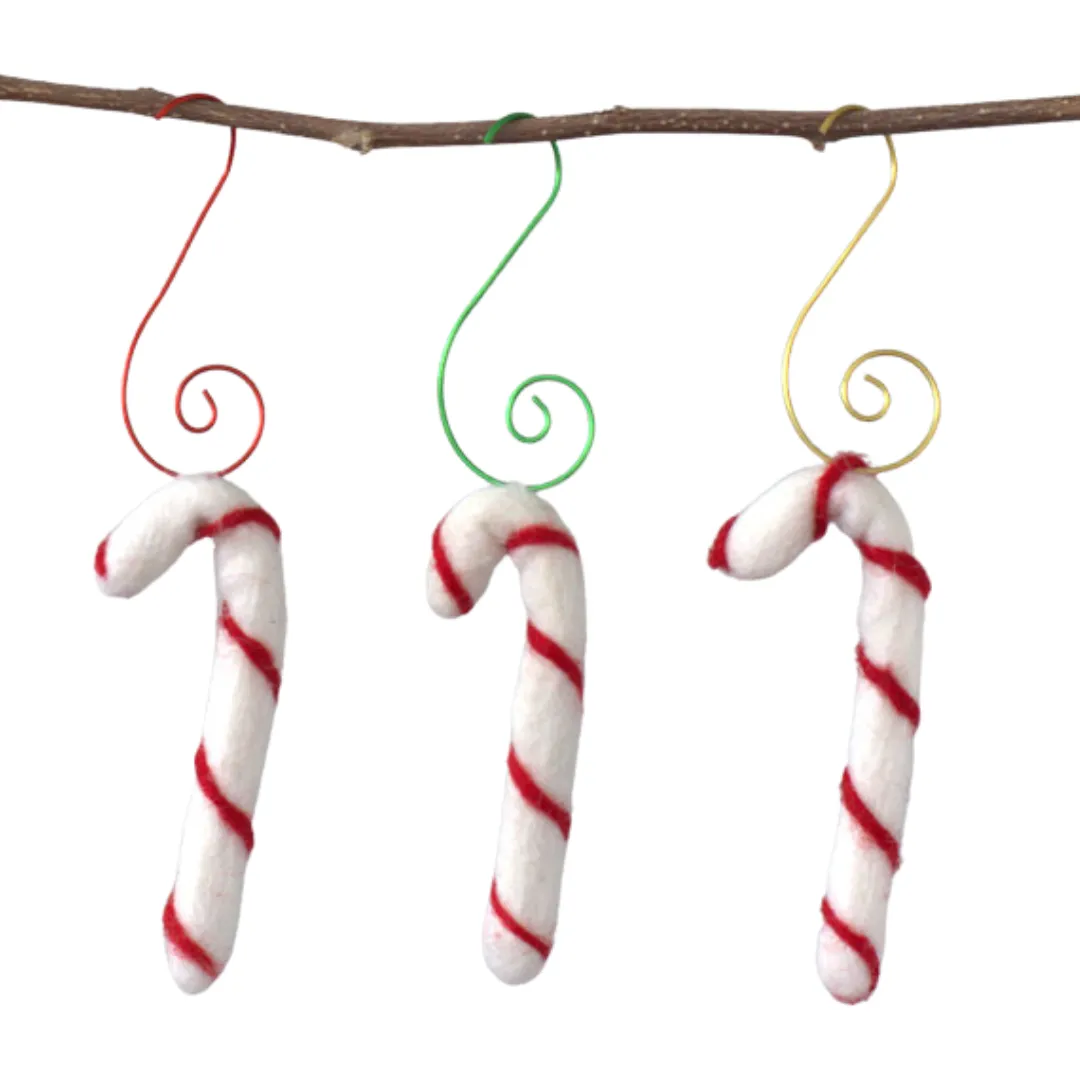 Candy Cane Christmas Tree Ornaments with Red, Green & Gold Hooks