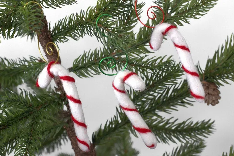 Candy Cane Christmas Tree Ornaments with Red, Green & Gold Hooks