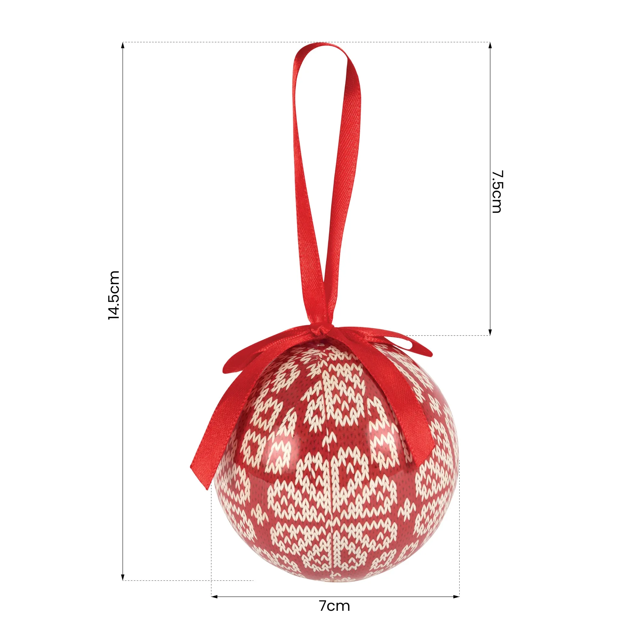 Christmas Baubles Red Knit Look Set of 6 7.5cm