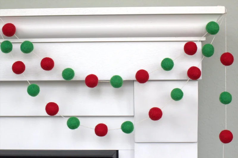 Christmas Felt Ball Garland- Red, Kelly Green