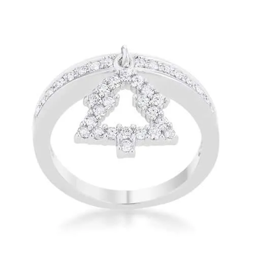 Christmas Tree 0.3ct CZ Rhodium Holiday Charm Ring