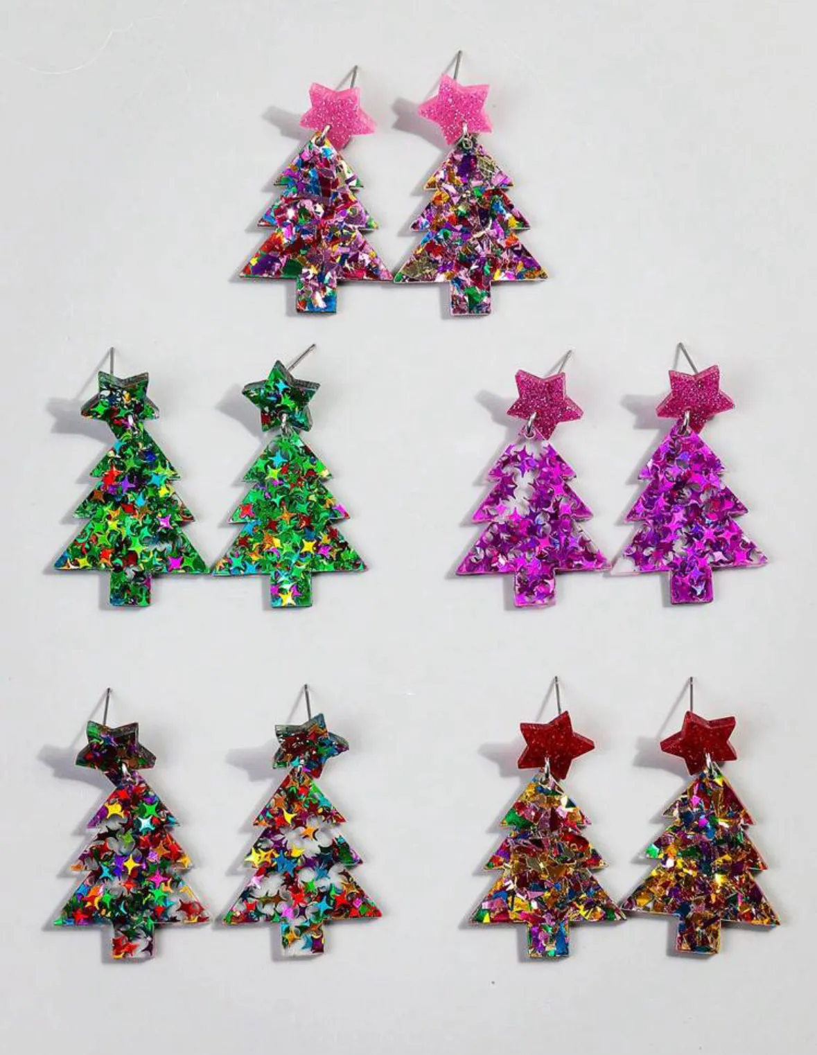 Colorful Christmas Tree Star Confetti Acrylic Earrings