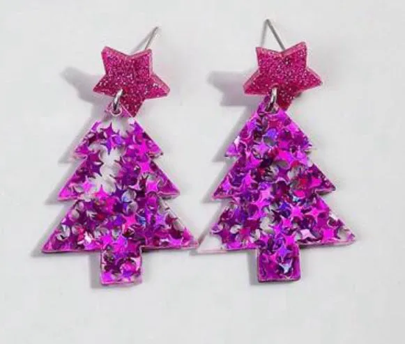 Colorful Christmas Tree Star Confetti Acrylic Earrings