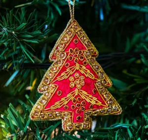 Decoration: Red and Gold Beaded Tree