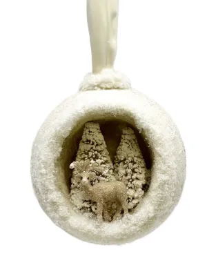 Deer with Trees Peek-A-Boo Ornament, Cream, Large