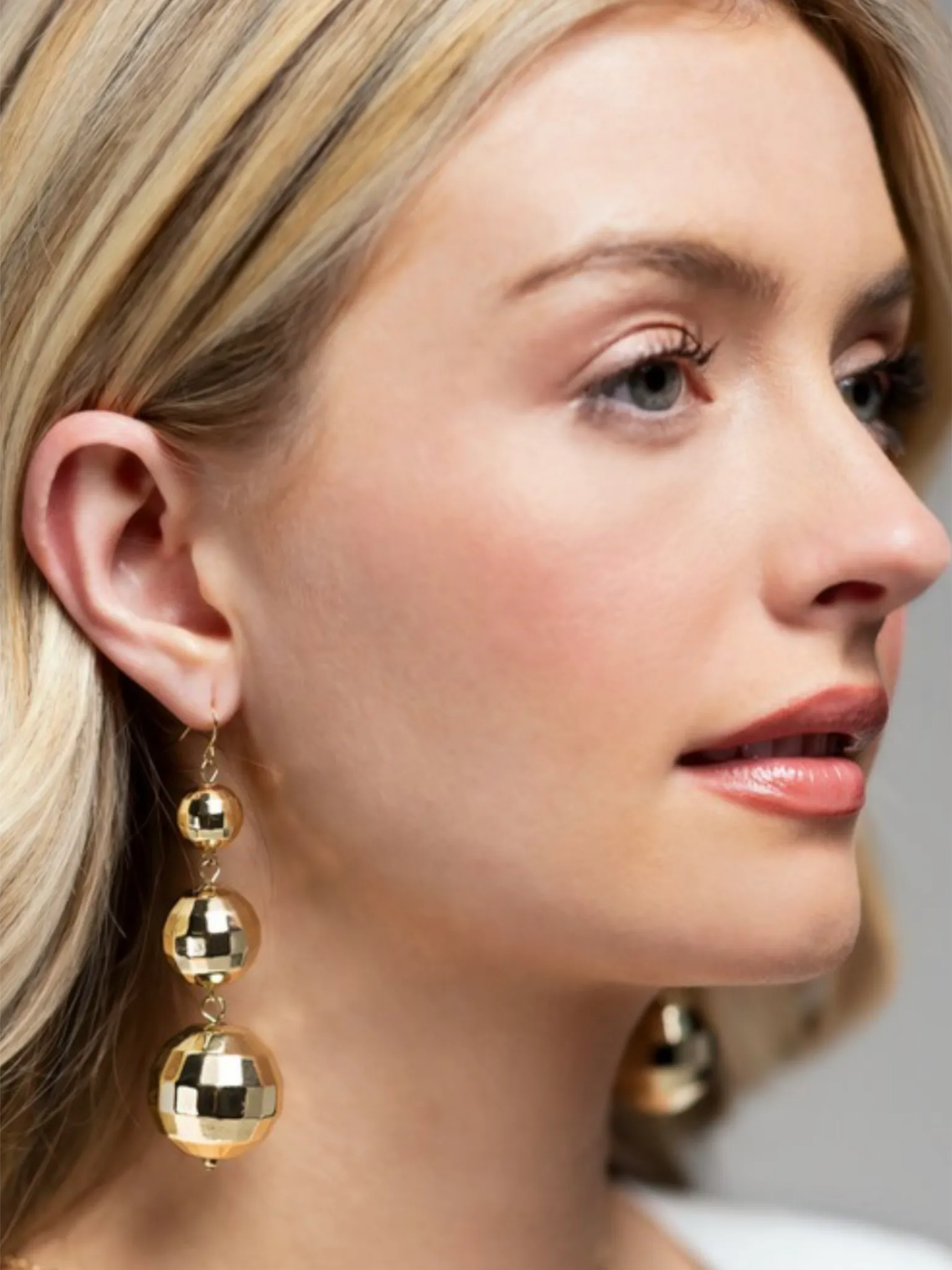 Disco Ball Dangle Earrings - Gold