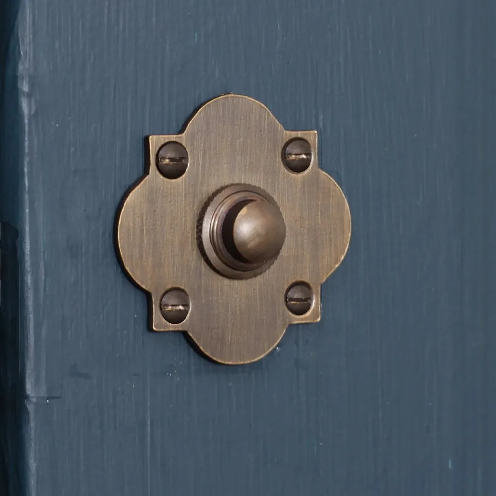 Distressed Antique Brass Quatrefoil Bell Push