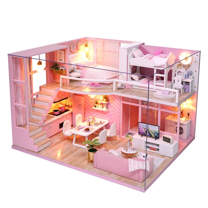 DIY Dollhouse Miniature with Furniture Kit Plus Dust Proof and Music Movement