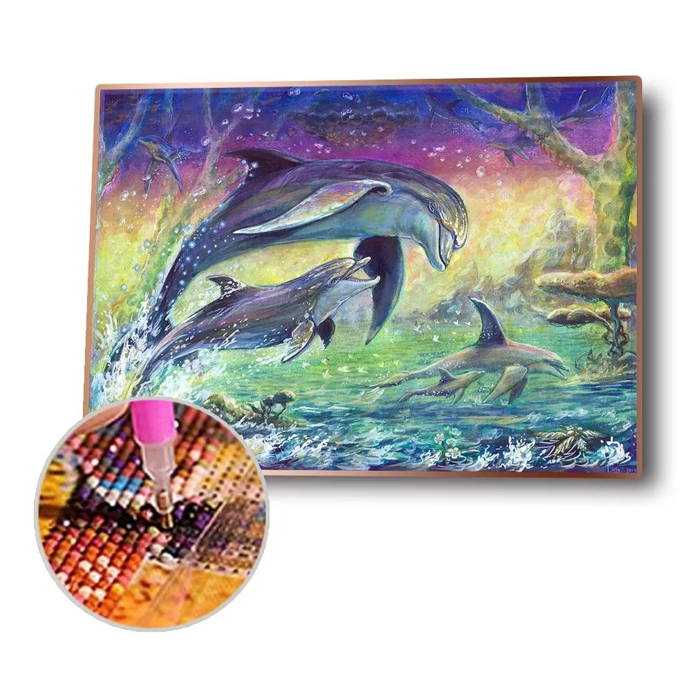 Dolphins - Full Round Diamond - 40x30cm