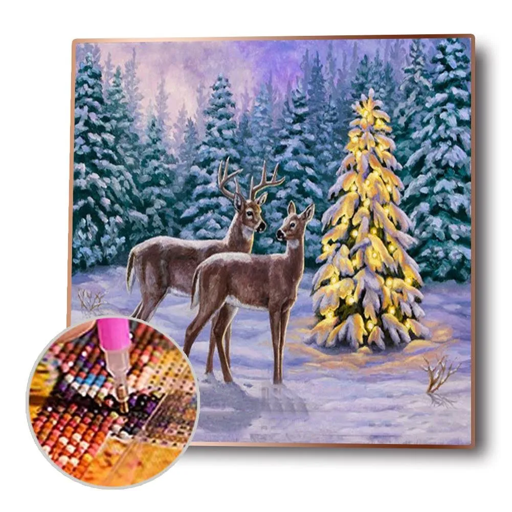 Elk Christmas Tree - Full Round Diamond - 30x30CM