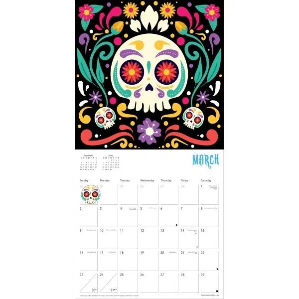 Flame Tree 2025 Wall Calendar - Sugar Skulls