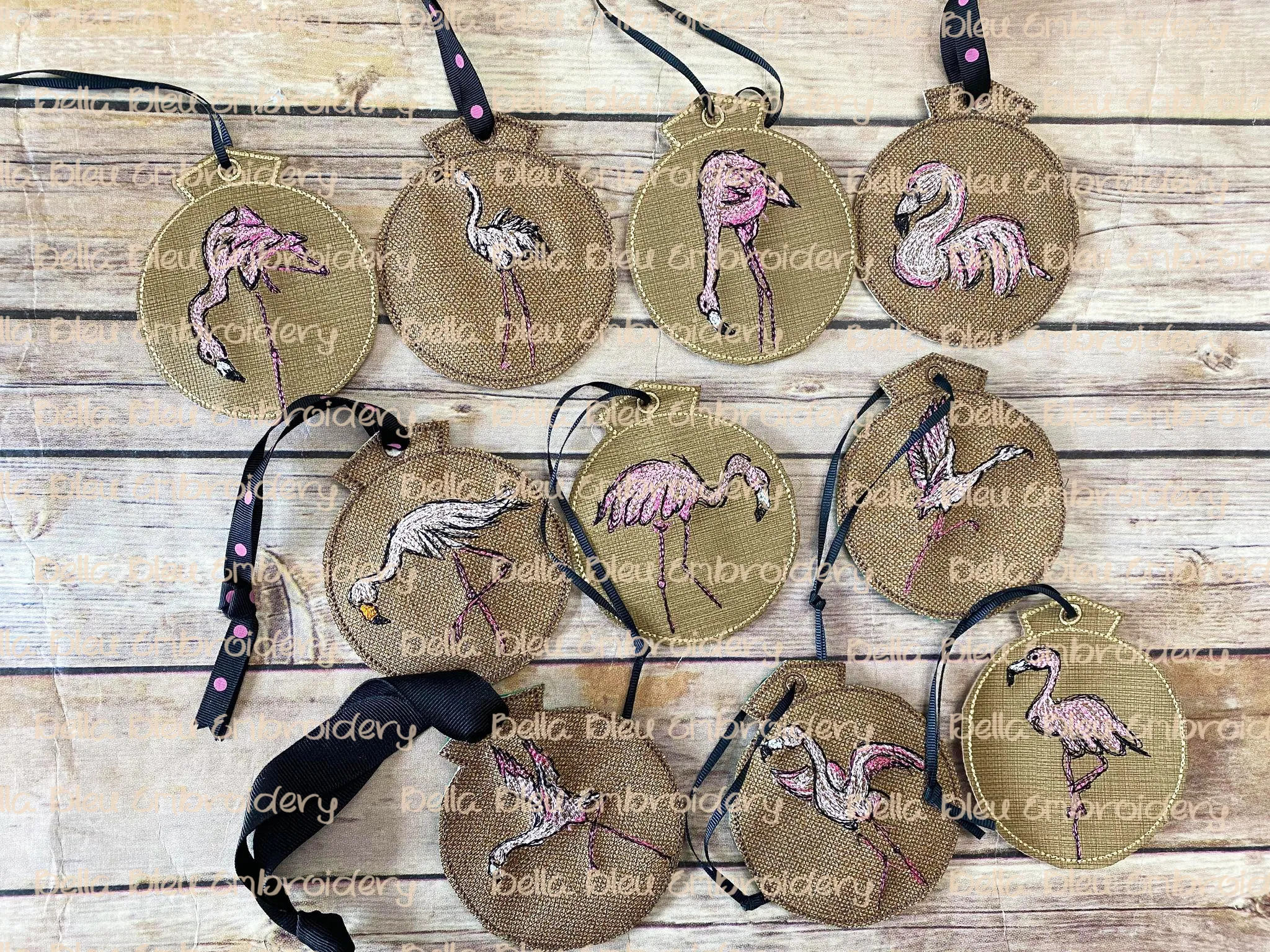 Flamingo Set of 10  Scribble ITH Christmas Ornament