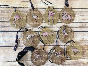 Flamingo Set of 10  Scribble ITH Christmas Ornament