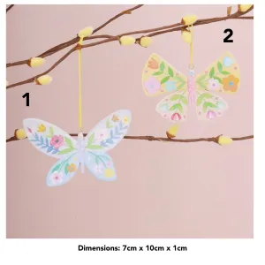 Gisela Graham 10cm Pastel Flowers Wooden Butterfly Decoration (Choice of 2)