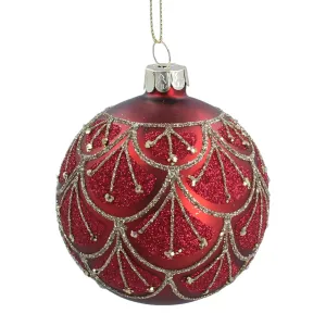 Gisela Graham 8cm Glass Matt Red Gold Deco Bauble